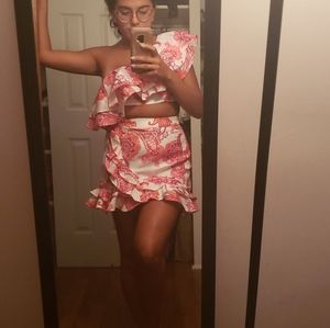 Layered ruffle trim crop top and skirt set